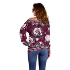 Manly Warringah Sea Eagles Off Shoulder Sweater Aboriginal Dot Pattern - Rugby Mascot Heritage Pride