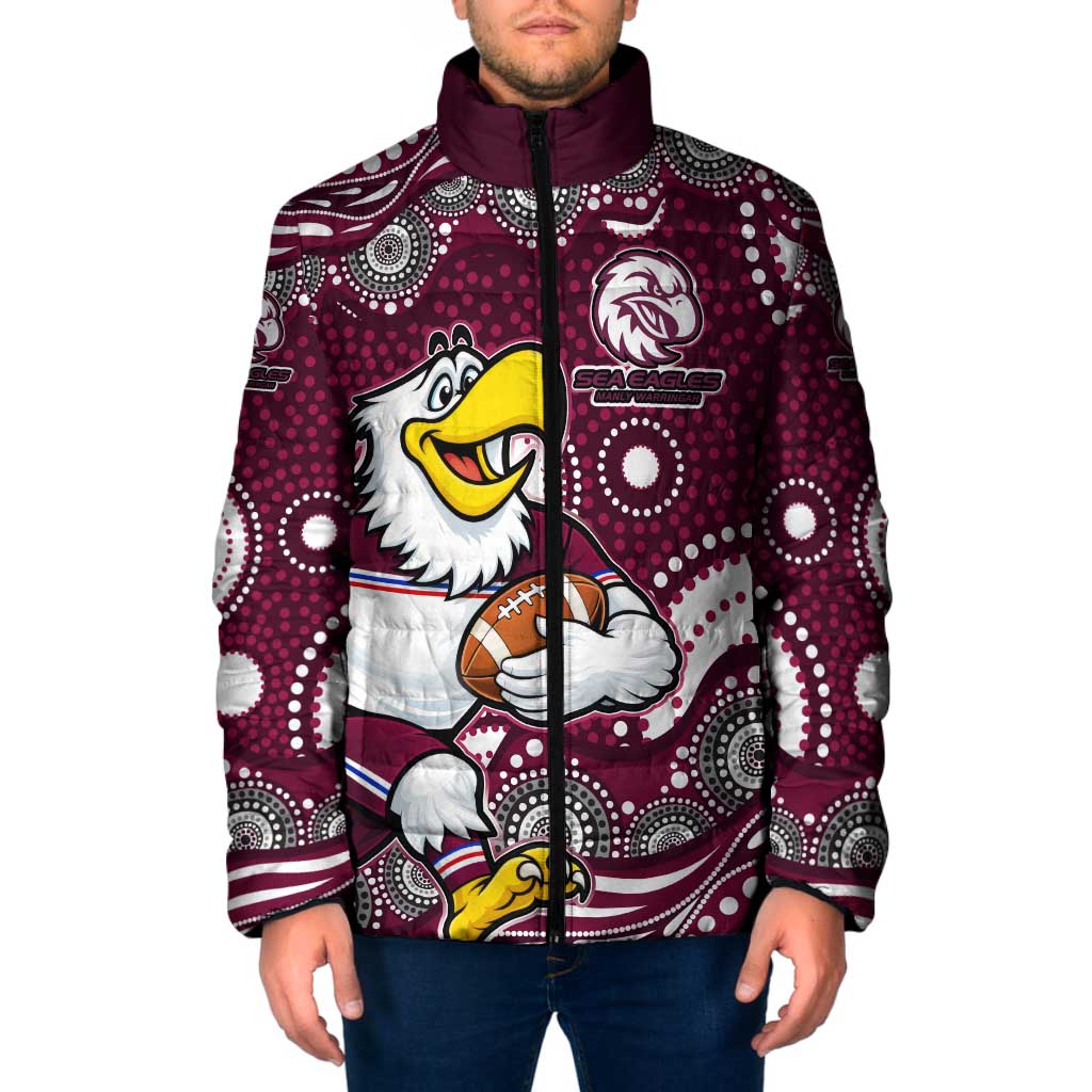 Manly Warringah Sea Eagles Padded Jacket Aboriginal Dot Pattern - Rugby Mascot Heritage Pride