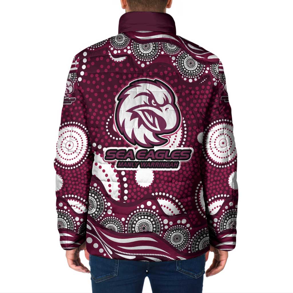 Manly Warringah Sea Eagles Padded Jacket Aboriginal Dot Pattern - Rugby Mascot Heritage Pride