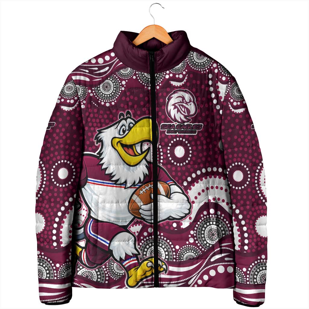 Manly Warringah Sea Eagles Padded Jacket Aboriginal Dot Pattern - Rugby Mascot Heritage Pride