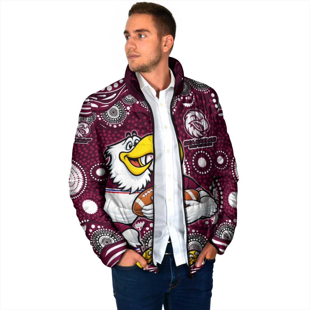 Manly Warringah Sea Eagles Padded Jacket Aboriginal Dot Pattern - Rugby Mascot Heritage Pride
