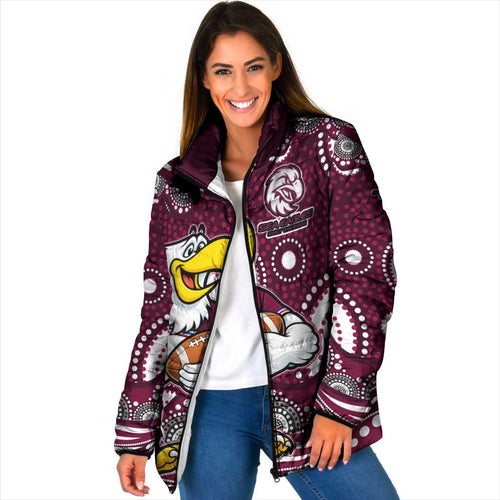 Manly Warringah Sea Eagles Padded Jacket Aboriginal Dot Pattern - Rugby Mascot Heritage Pride