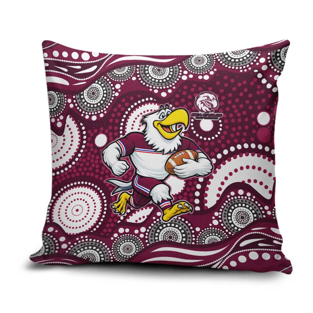 Manly Warringah Sea Eagles Pillow Cover Aboriginal Dot Pattern - Rugby Mascot Heritage Pride