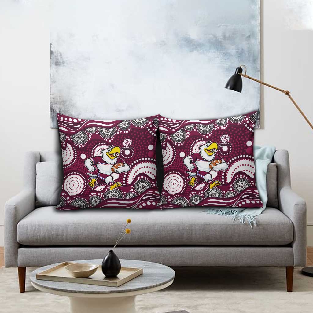 Manly Warringah Sea Eagles Pillow Cover Aboriginal Dot Pattern - Rugby Mascot Heritage Pride