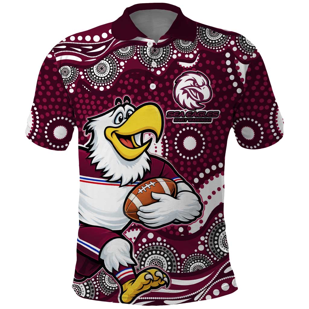 Manly Warringah Sea Eagles Polo Shirt Aboriginal Dot Pattern - Rugby Mascot Heritage Pride