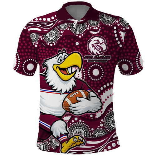 Manly Warringah Sea Eagles Polo Shirt Aboriginal Dot Pattern - Rugby Mascot Heritage Pride