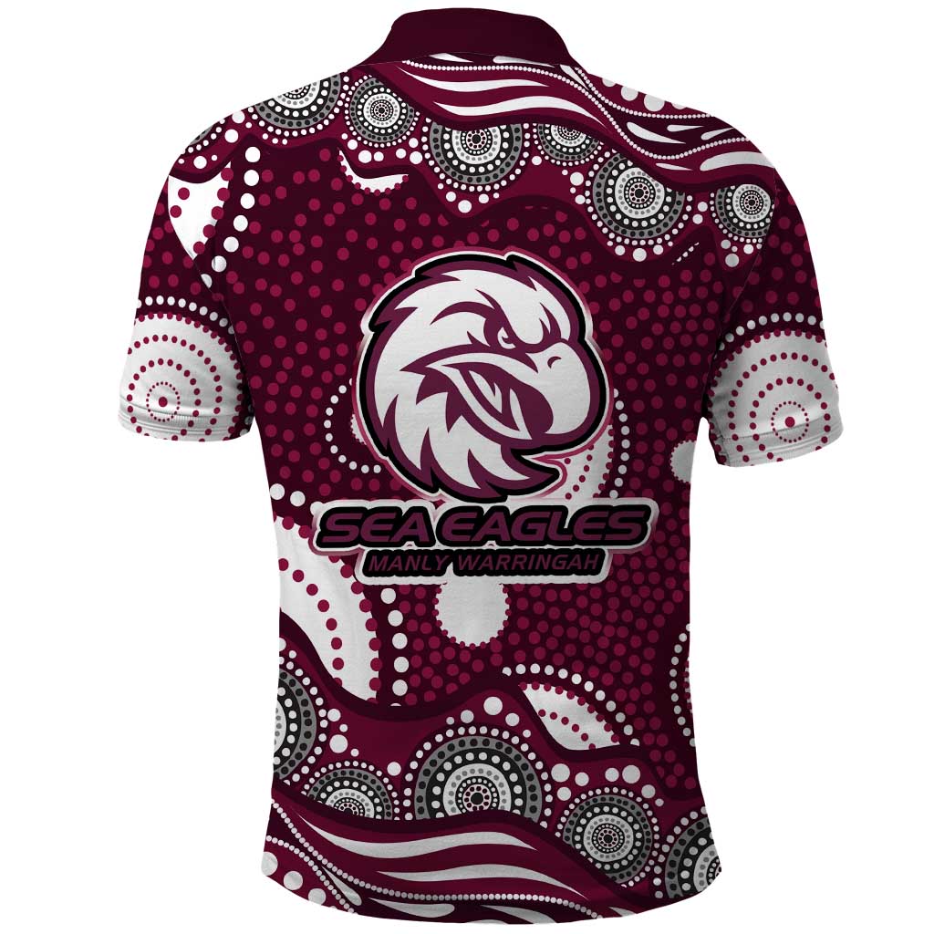 Manly Warringah Sea Eagles Polo Shirt Aboriginal Dot Pattern - Rugby Mascot Heritage Pride