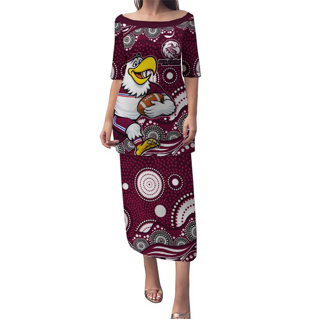 Manly Warringah Sea Eagles Puletasi Aboriginal Dot Pattern - Rugby Mascot Heritage Pride