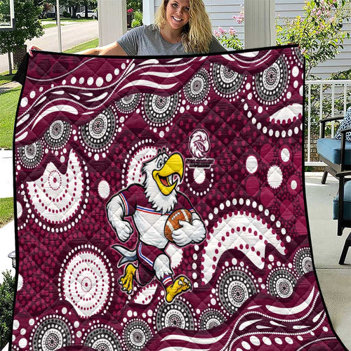 Manly Warringah Sea Eagles Quilt Aboriginal Dot Pattern - Rugby Mascot Heritage Pride