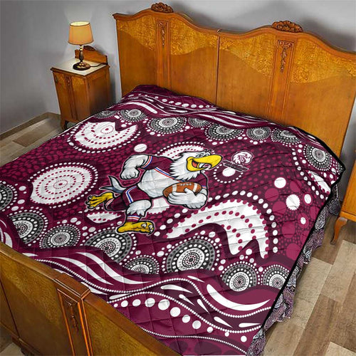 Manly Warringah Sea Eagles Quilt Aboriginal Dot Pattern - Rugby Mascot Heritage Pride