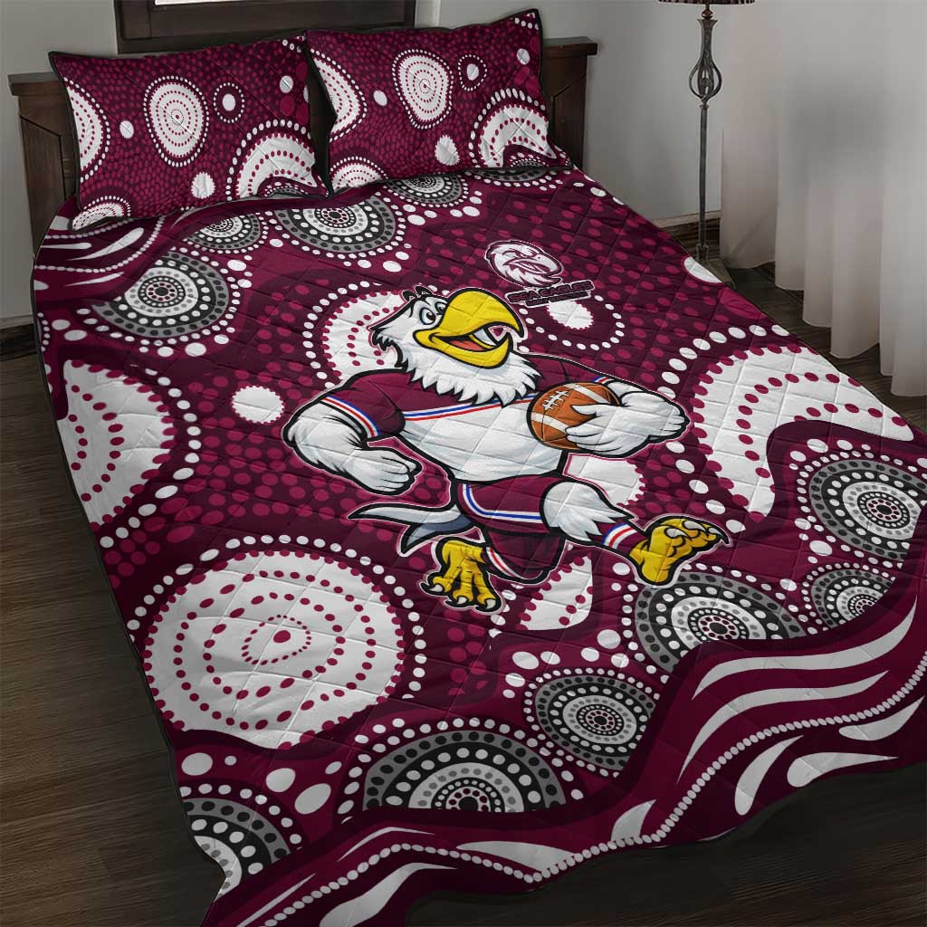Manly Warringah Sea Eagles Quilt Bed Set Aboriginal Dot Pattern - Rugby Mascot Heritage Pride