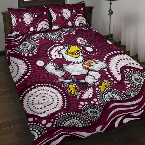 Manly Warringah Sea Eagles Quilt Bed Set Aboriginal Dot Pattern - Rugby Mascot Heritage Pride