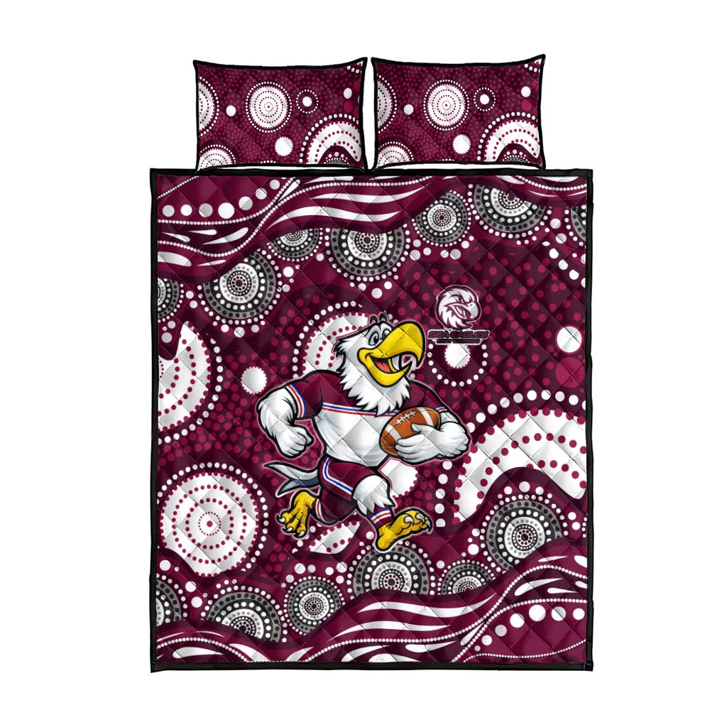 Manly Warringah Sea Eagles Quilt Bed Set Aboriginal Dot Pattern - Rugby Mascot Heritage Pride