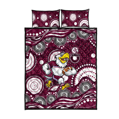 Manly Warringah Sea Eagles Quilt Bed Set Aboriginal Dot Pattern - Rugby Mascot Heritage Pride