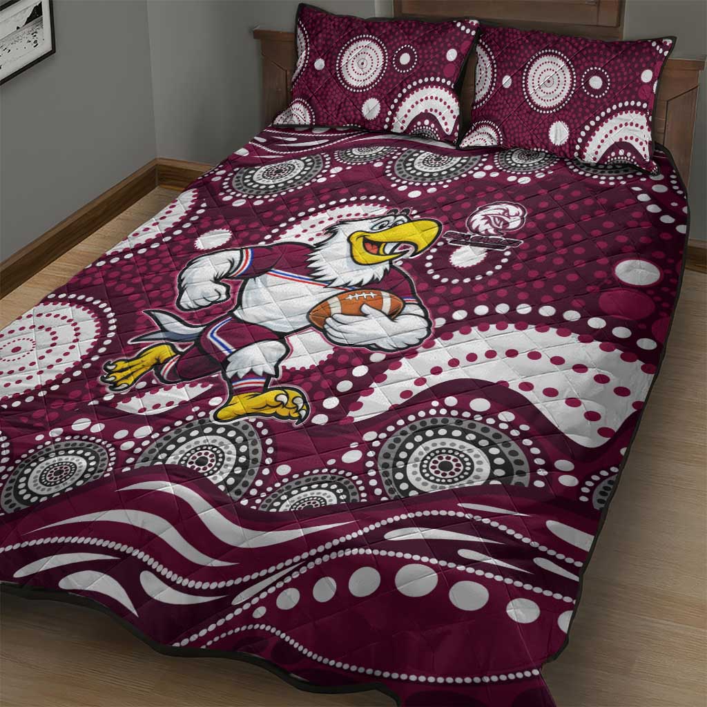 Manly Warringah Sea Eagles Quilt Bed Set Aboriginal Dot Pattern - Rugby Mascot Heritage Pride