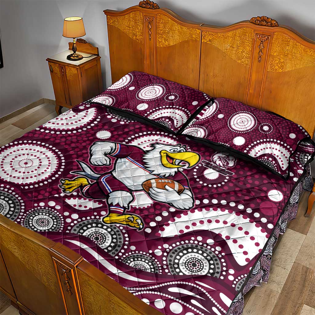 Manly Warringah Sea Eagles Quilt Bed Set Aboriginal Dot Pattern - Rugby Mascot Heritage Pride