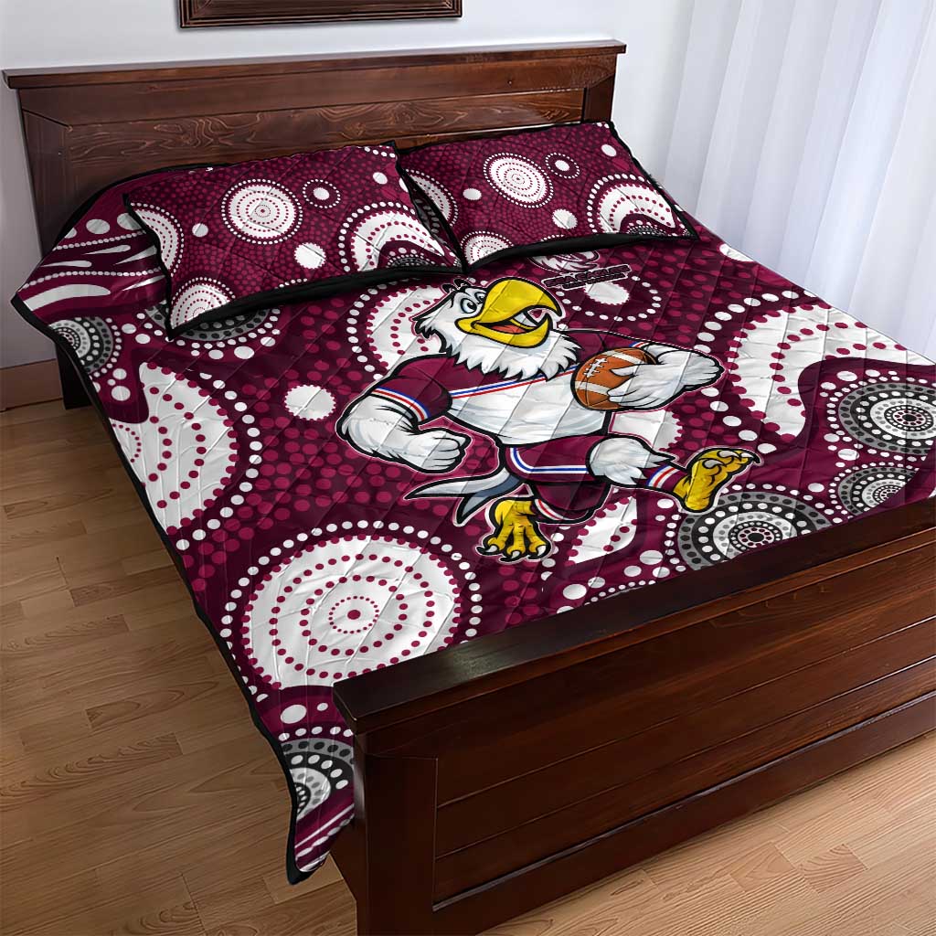 Manly Warringah Sea Eagles Quilt Bed Set Aboriginal Dot Pattern - Rugby Mascot Heritage Pride