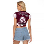 Manly Warringah Sea Eagles Raglan Cropped T Shirt Aboriginal Dot Pattern - Rugby Mascot Heritage Pride