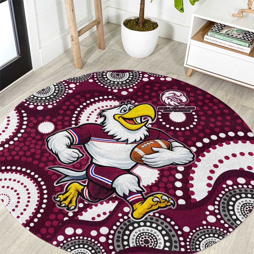 Manly Warringah Sea Eagles Round Carpet Aboriginal Dot Pattern - Rugby Mascot Heritage Pride