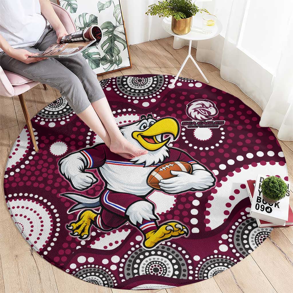 Manly Warringah Sea Eagles Round Carpet Aboriginal Dot Pattern - Rugby Mascot Heritage Pride