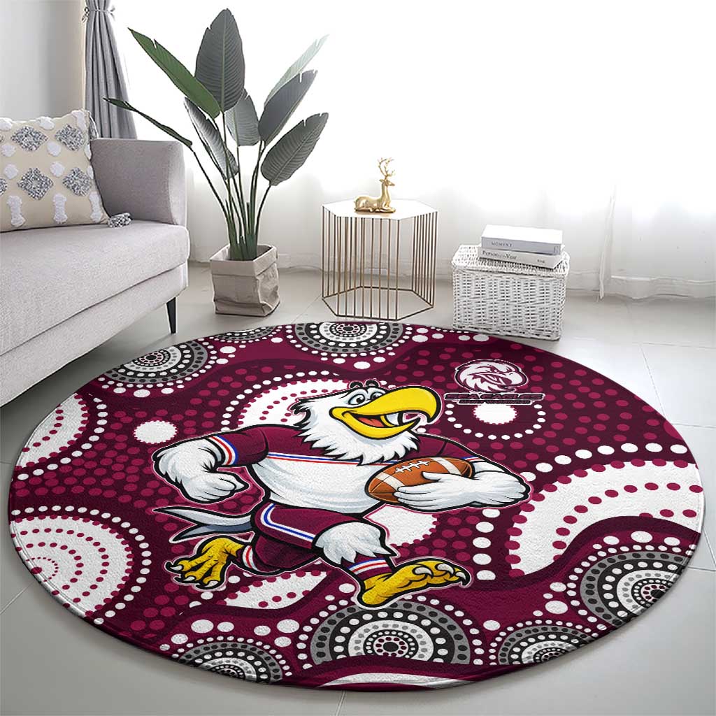 Manly Warringah Sea Eagles Round Carpet Aboriginal Dot Pattern - Rugby Mascot Heritage Pride