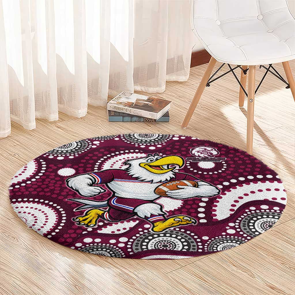 Manly Warringah Sea Eagles Round Carpet Aboriginal Dot Pattern - Rugby Mascot Heritage Pride