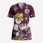 Manly Warringah Sea Eagles Scrub Top Aboriginal Dot Pattern - Rugby Mascot Heritage Pride