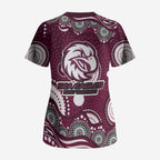 Manly Warringah Sea Eagles Scrub Top Aboriginal Dot Pattern - Rugby Mascot Heritage Pride