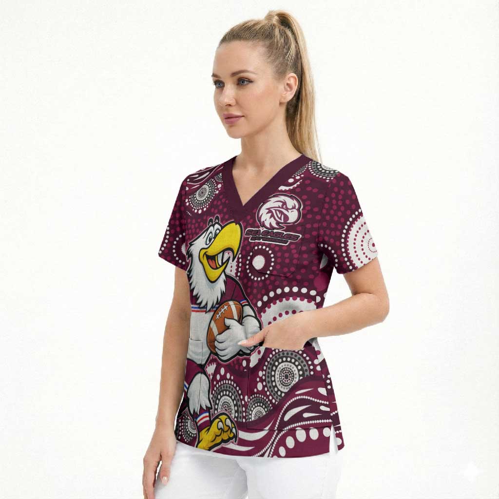 Manly Warringah Sea Eagles Scrub Top Aboriginal Dot Pattern - Rugby Mascot Heritage Pride
