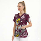 Manly Warringah Sea Eagles Scrub Top Aboriginal Dot Pattern - Rugby Mascot Heritage Pride