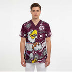 Manly Warringah Sea Eagles Scrub Top Aboriginal Dot Pattern - Rugby Mascot Heritage Pride