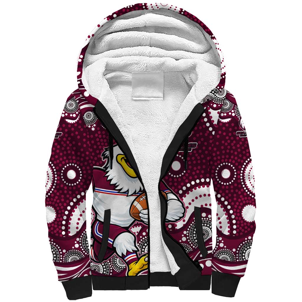 Manly Warringah Sea Eagles Sherpa Hoodie Aboriginal Dot Pattern - Rugby Mascot Heritage Pride