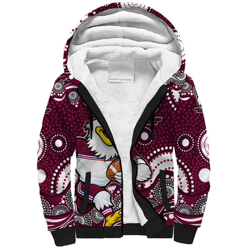 Manly Warringah Sea Eagles Sherpa Hoodie Aboriginal Dot Pattern - Rugby Mascot Heritage Pride
