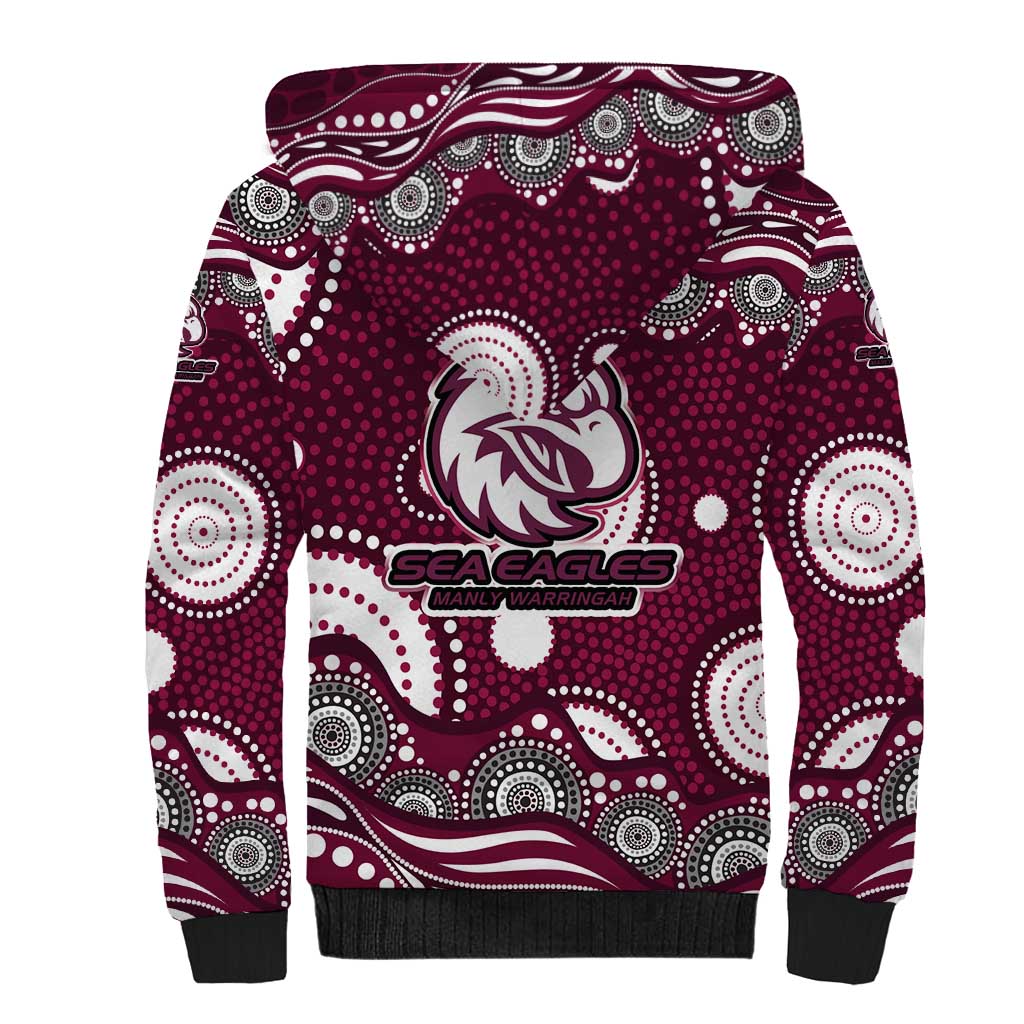 Manly Warringah Sea Eagles Sherpa Hoodie Aboriginal Dot Pattern - Rugby Mascot Heritage Pride