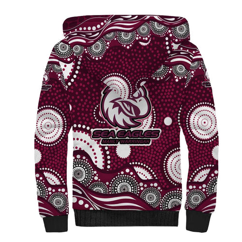 Manly Warringah Sea Eagles Sherpa Hoodie Aboriginal Dot Pattern - Rugby Mascot Heritage Pride