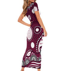 Manly Warringah Sea Eagles Short Sleeve Bodycon Dress Aboriginal Dot Pattern - Rugby Mascot Heritage Pride