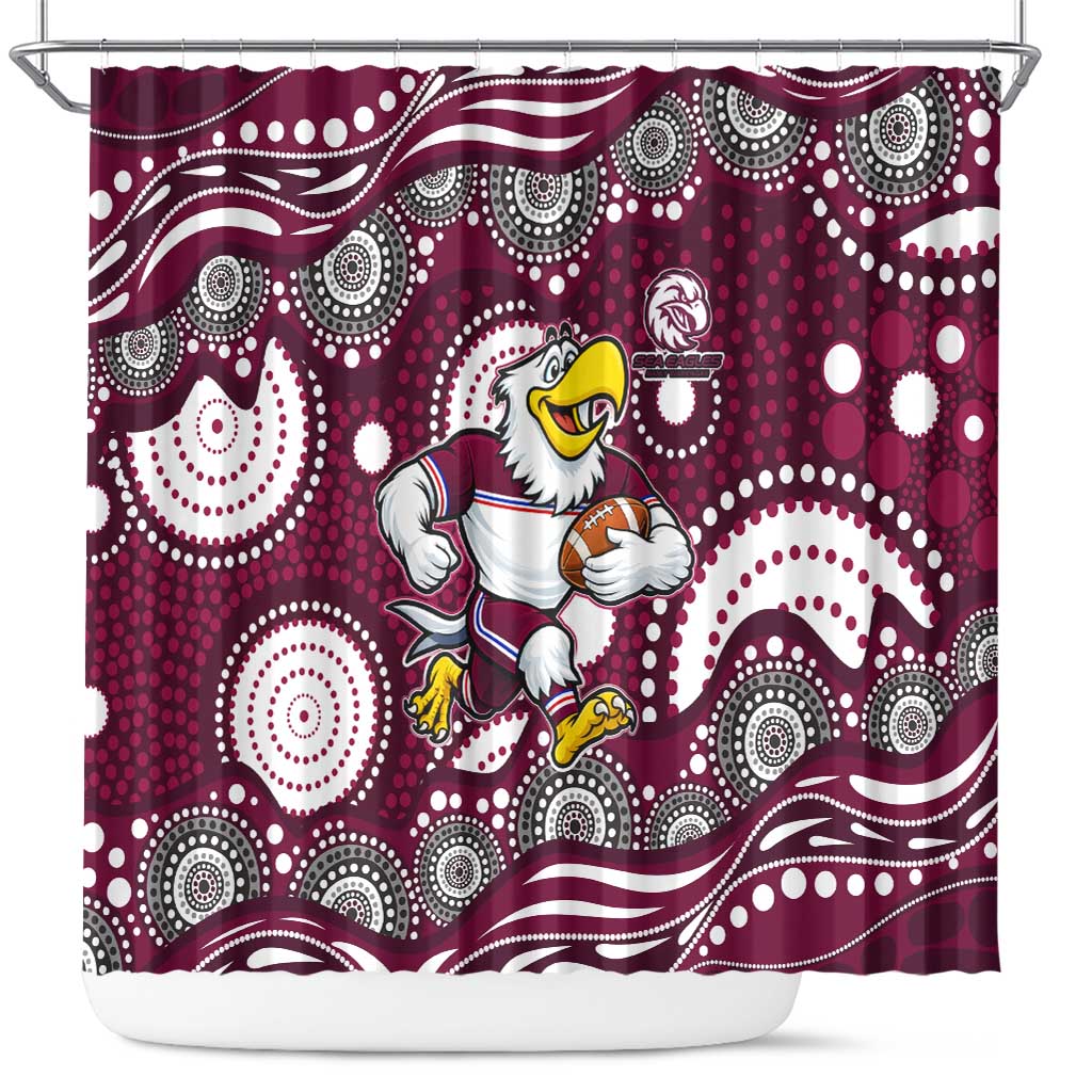 Manly Warringah Sea Eagles Shower Curtain Aboriginal Dot Pattern - Rugby Mascot Heritage Pride