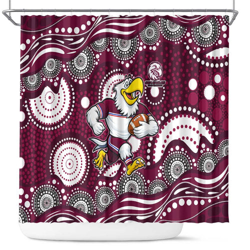 Manly Warringah Sea Eagles Shower Curtain Aboriginal Dot Pattern - Rugby Mascot Heritage Pride