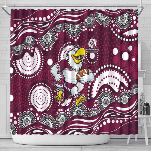 Manly Warringah Sea Eagles Shower Curtain Aboriginal Dot Pattern - Rugby Mascot Heritage Pride