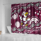 Manly Warringah Sea Eagles Shower Curtain Aboriginal Dot Pattern - Rugby Mascot Heritage Pride