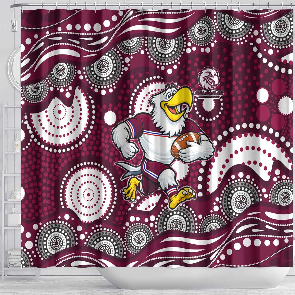 Manly Warringah Sea Eagles Shower Curtain Aboriginal Dot Pattern - Rugby Mascot Heritage Pride