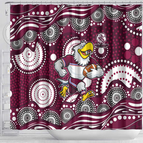 Manly Warringah Sea Eagles Shower Curtain Aboriginal Dot Pattern - Rugby Mascot Heritage Pride