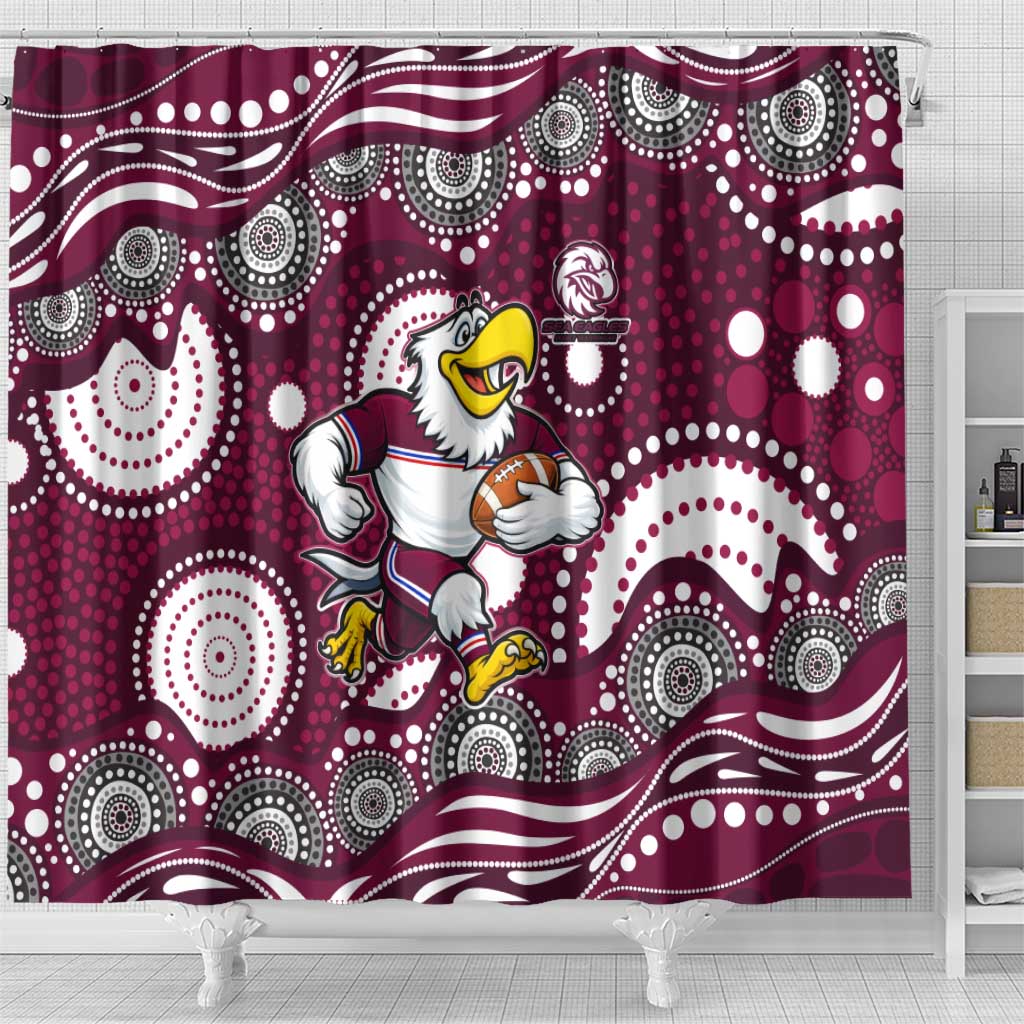 Manly Warringah Sea Eagles Shower Curtain Aboriginal Dot Pattern - Rugby Mascot Heritage Pride