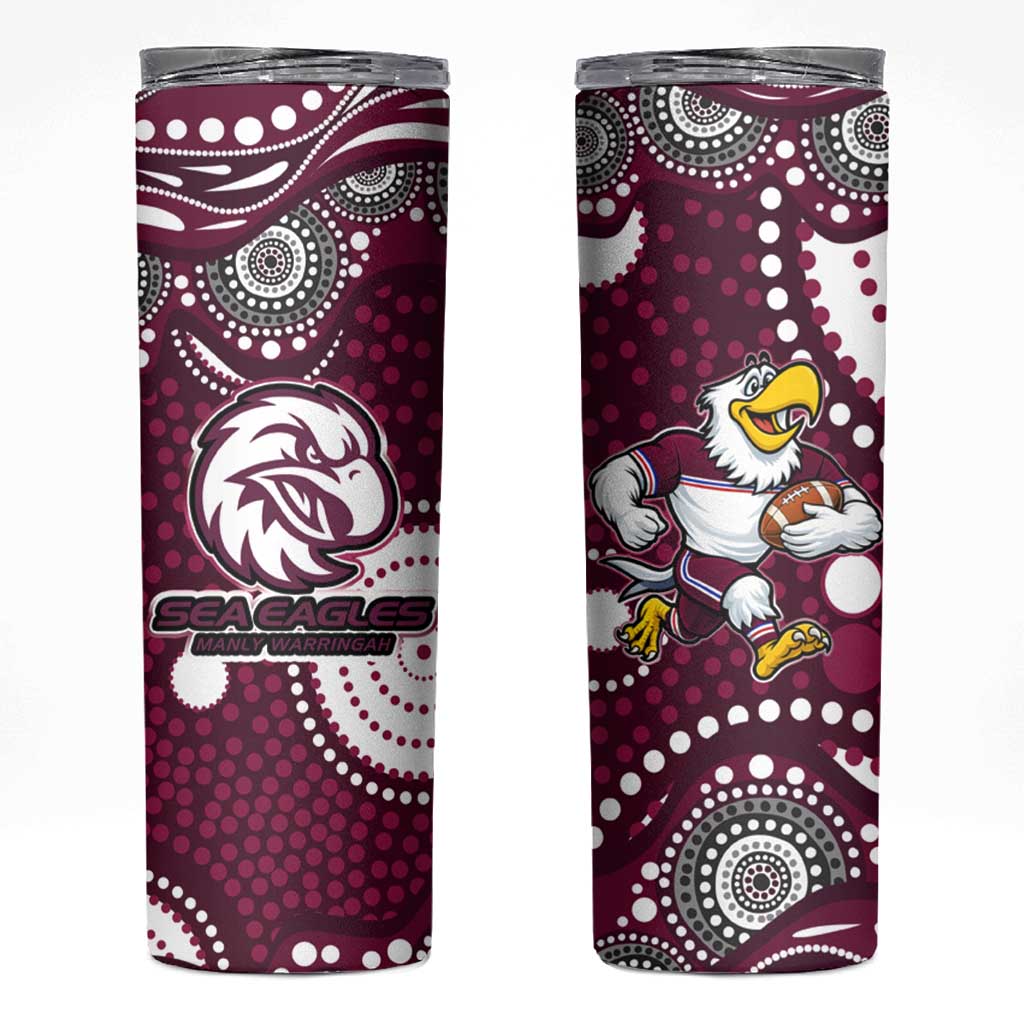 Manly Warringah Sea Eagles Skinny Tumbler Aboriginal Dot Pattern - Rugby Mascot Heritage Pride