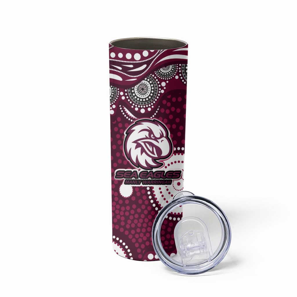 Manly Warringah Sea Eagles Skinny Tumbler Aboriginal Dot Pattern - Rugby Mascot Heritage Pride