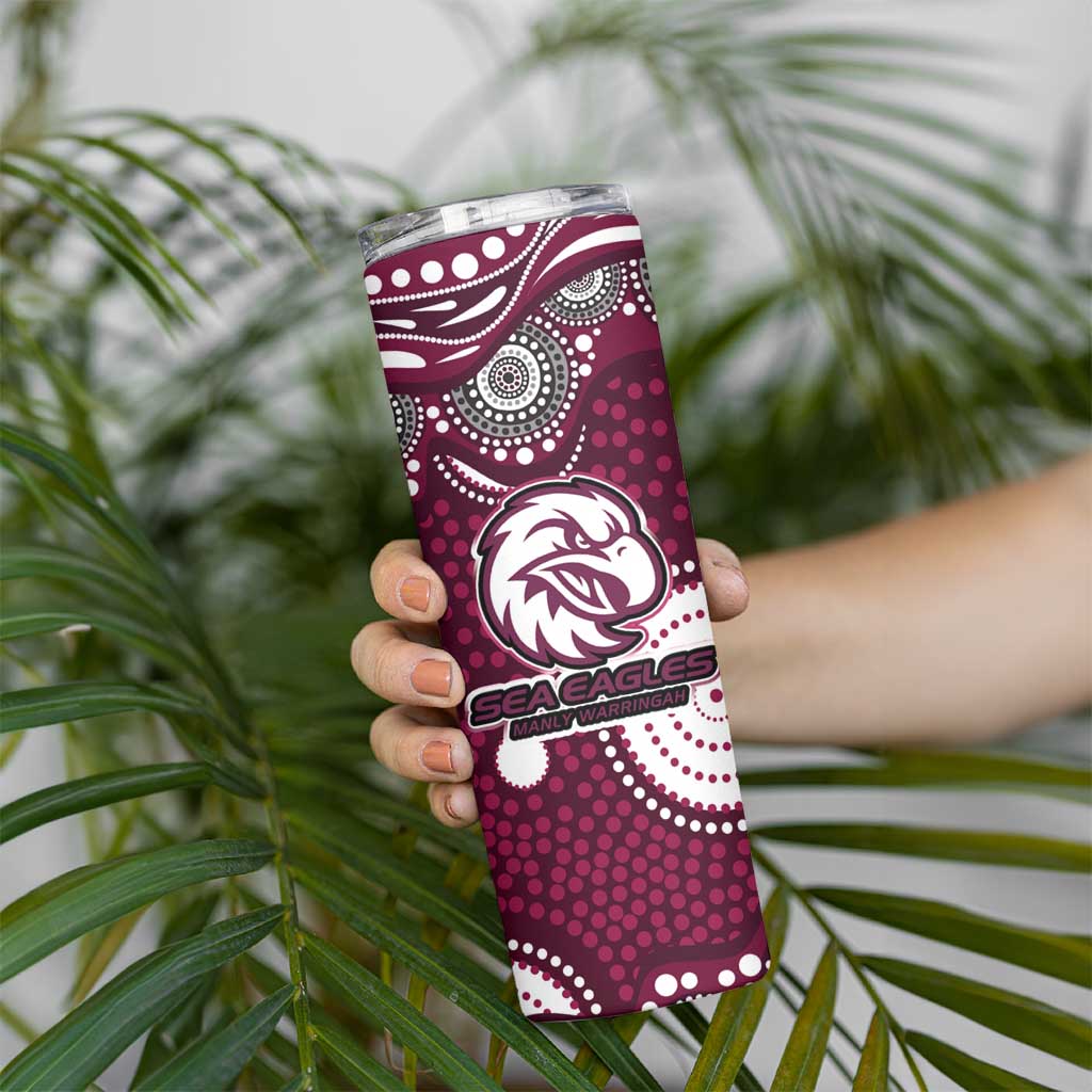 Manly Warringah Sea Eagles Skinny Tumbler Aboriginal Dot Pattern - Rugby Mascot Heritage Pride