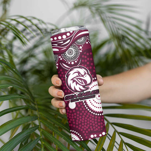 Manly Warringah Sea Eagles Skinny Tumbler Aboriginal Dot Pattern - Rugby Mascot Heritage Pride