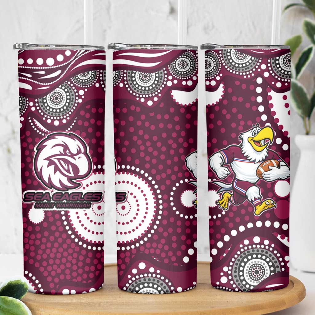 Manly Warringah Sea Eagles Skinny Tumbler Aboriginal Dot Pattern - Rugby Mascot Heritage Pride