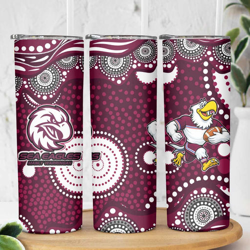 Manly Warringah Sea Eagles Skinny Tumbler Aboriginal Dot Pattern - Rugby Mascot Heritage Pride