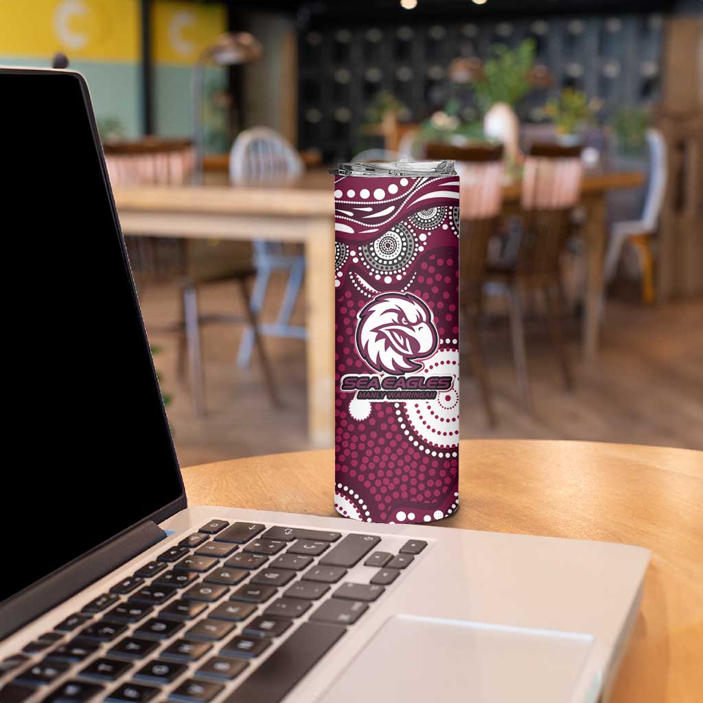 Manly Warringah Sea Eagles Skinny Tumbler Aboriginal Dot Pattern - Rugby Mascot Heritage Pride